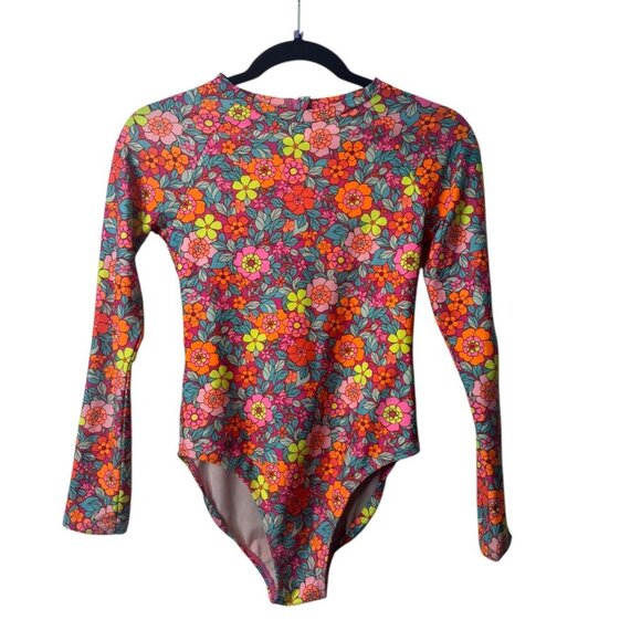 Cat & Jack Long Sleeve Floral Swimsuit | Rash Guard One Piece XL - Picture 1 of 2